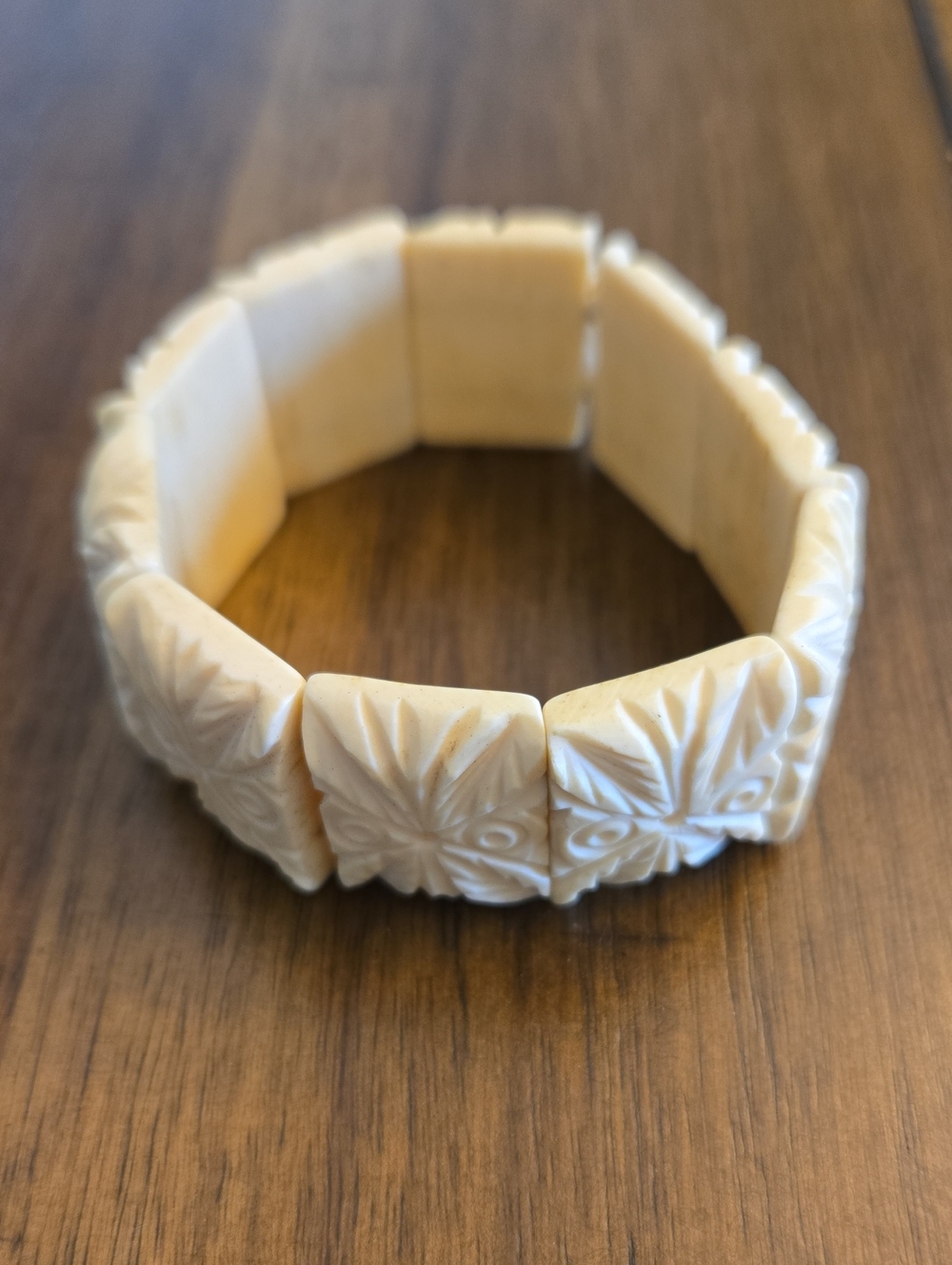 Vintage Ivory Carved Floral Stretch Bracelet - Women Jewelry